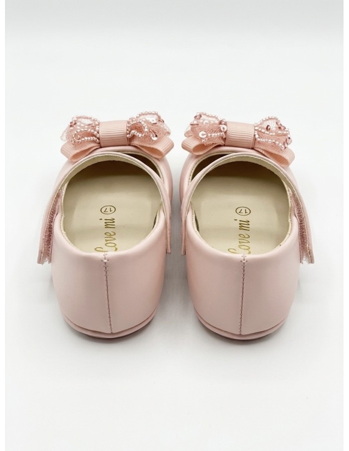 BALLERINES À NOEUD BRODÉ ROSE - BÉBÉ 16 au 25
