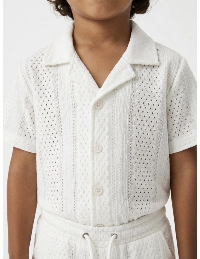 ENSEMBLE CHEMISE + SHORT TEXTURÉ BLANC - GARÇON