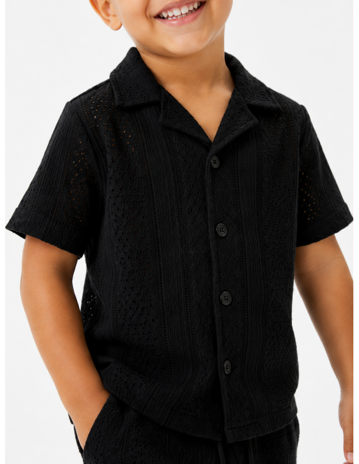 ENSEMBLE CHEMISE + SHORT TEXTURÉ NOIR - GARÇON