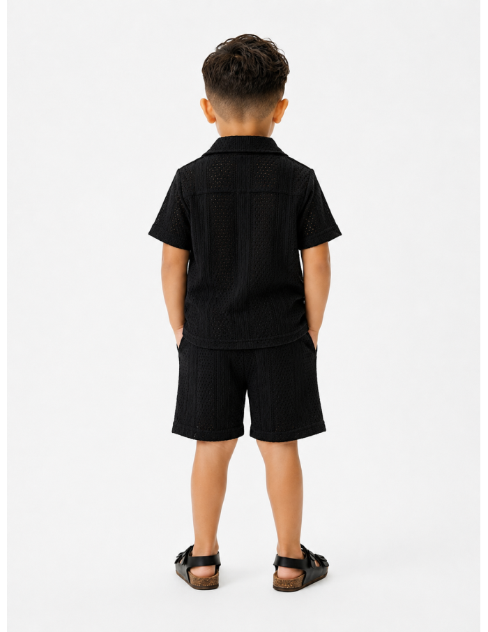 ENSEMBLE CHEMISE + SHORT TEXTURÉ NOIR - GARÇON