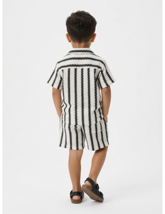 ENSEMBLE CHEMISE + SHORT TEXTURÉ RAYÉS - GARÇON