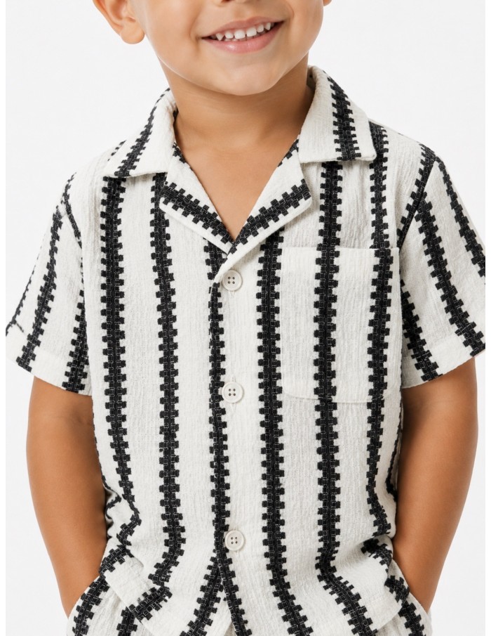 ENSEMBLE CHEMISE + SHORT TEXTURÉ RAYÉS - GARÇON