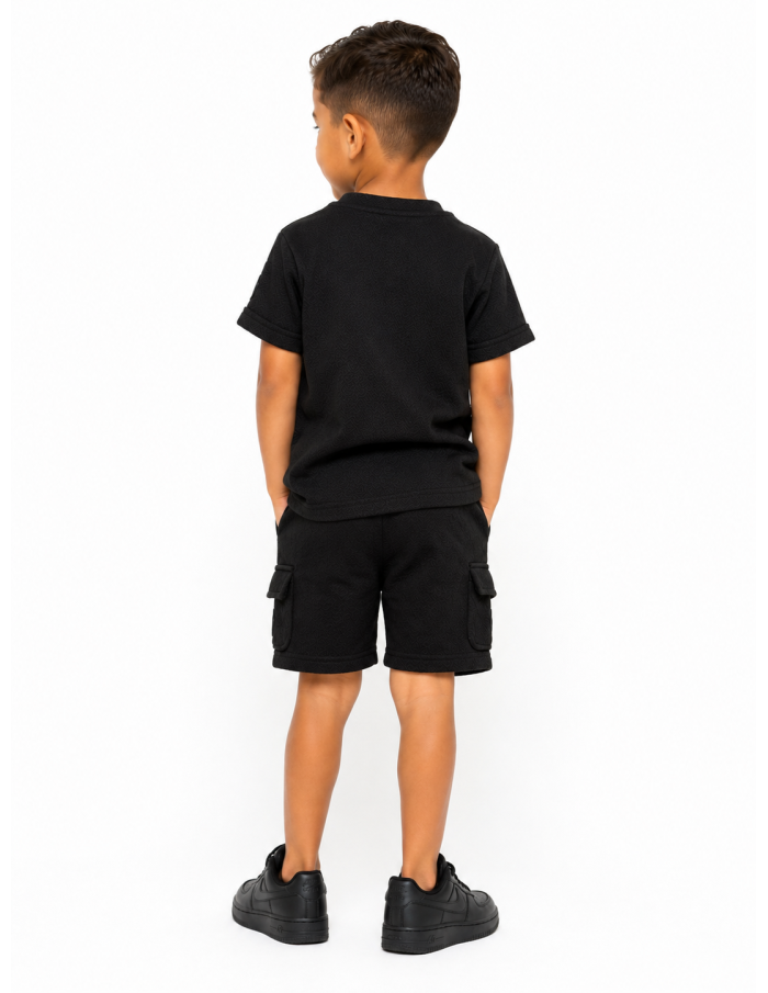 ENSEMBLE TEXTURÉ NOIR T-SHIRT + SHORT CARGO- GARÇON