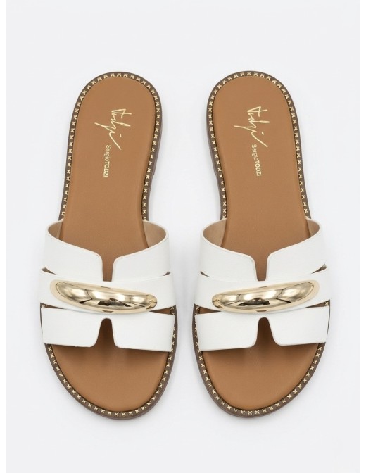 SANDALES BLANCHES À BOUCLE DORÉE- FEMME