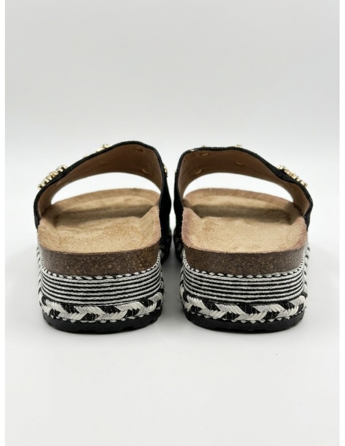 MULES COMPENSÉES AVEC ORNEMENTS NOIRES - FEMME