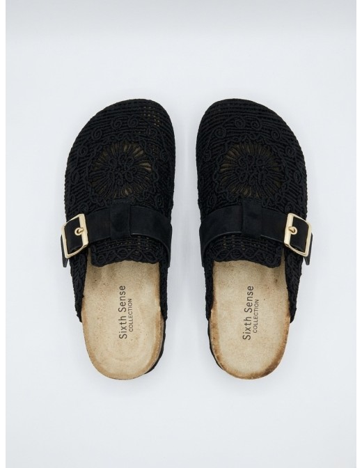 MULES EN CROCHET NOIRES STYLE BOHÈME - FEMME