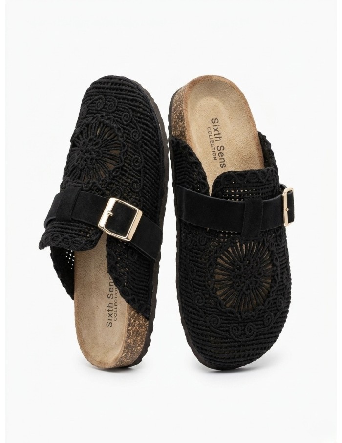 MULES EN CROCHET NOIRES STYLE BOHÈME - FEMME