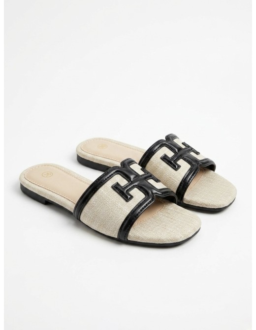 MULES EN RAPHIA AVEC CONTOUR EN CUIR - FEMME
