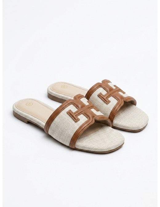 MULES EN RAPHIA AVEC CONTOUR EN CUIR - FEMME