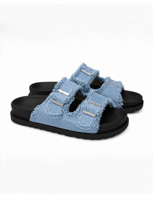 SANDALES MULES EN JEAN EFFILOCHÉ - FEMME