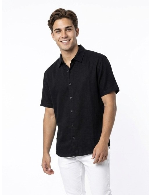 CHEMISE EN LIN UNIE NOIRE – HOMME