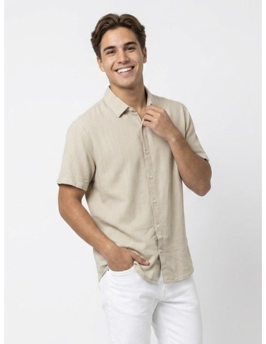CHEMISE EN LIN UNIE BEIGE – HOMME