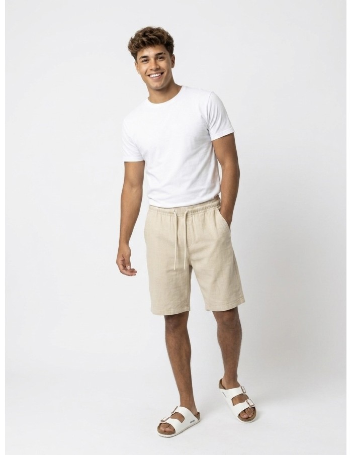 SHORT EN LIN UNI BEIGE - HOMME