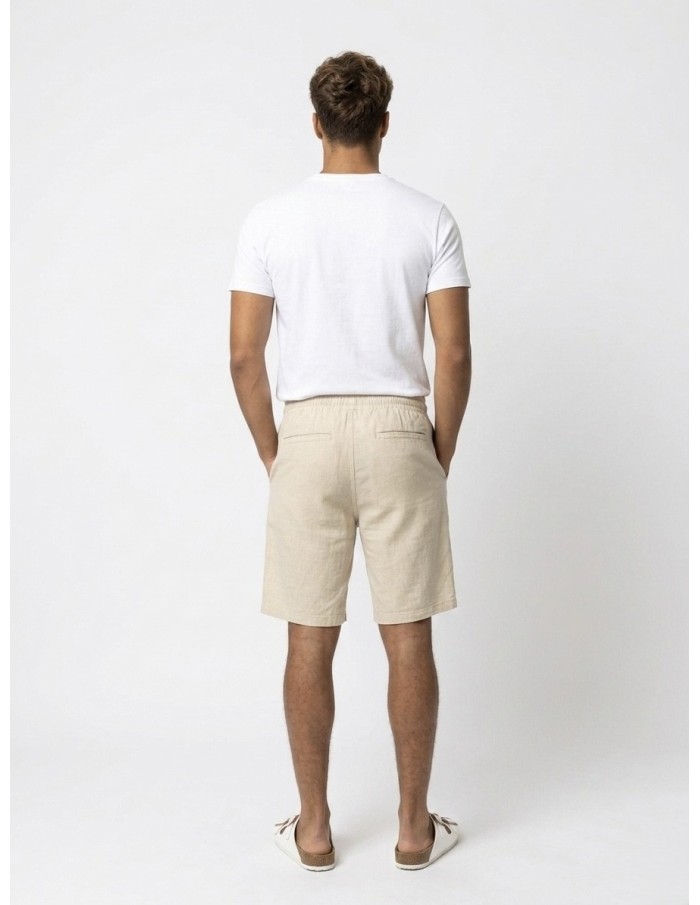 SHORT EN LIN UNI BEIGE - HOMME