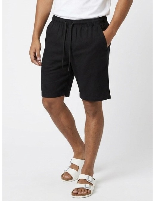 SHORT EN LIN UNI NOIR - HOMME
