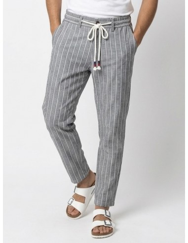 PANTALON DROIT EN LIN RAYÉ - HOMME