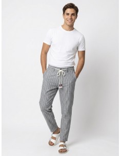 PANTALON DROIT EN LIN RAYÉ... 2