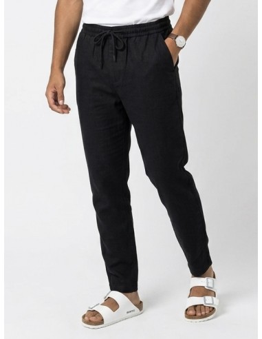 PANTALON EN LIN UNI NOIR - HOMME