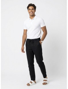 PANTALON EN LIN UNI NOIR -... 2
