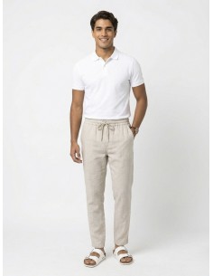 PANTALON EN LIN UNI BEIGE -... 2