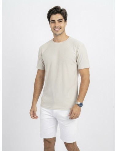 T-SHIRT COTELÉ COL ROND BEIGE – HOMME