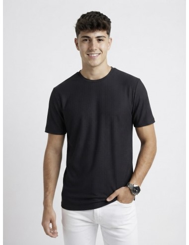 T-SHIRT COTELÉ COL ROND NOIR – HOMME