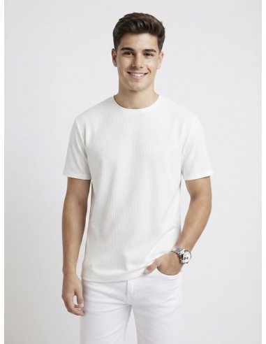 T-SHIRT COTELÉ COL ROND BLANC – HOMME