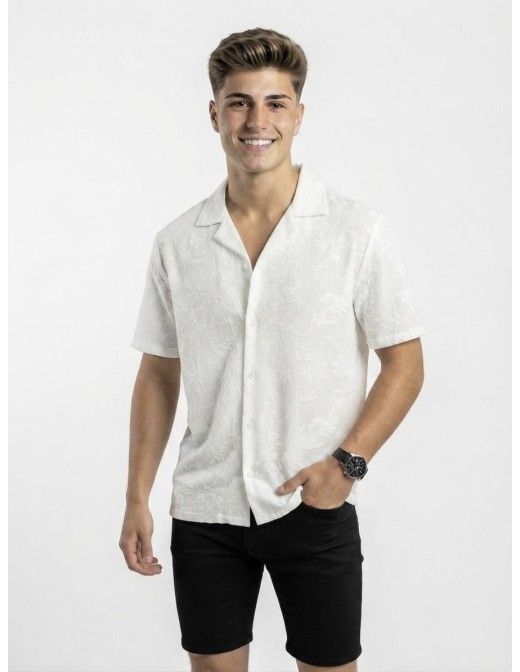 CHEMISE FLEURIE BLANCHE TEXTURÉ – HOMME