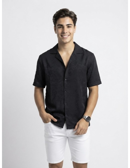 CHEMISE FLEURIE NOIRE TEXTURÉ – HOMME