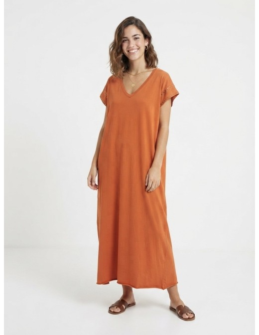 ROBE LONGUE À CLOUS DÉCORATIFS TERRACOTTA- FEMME