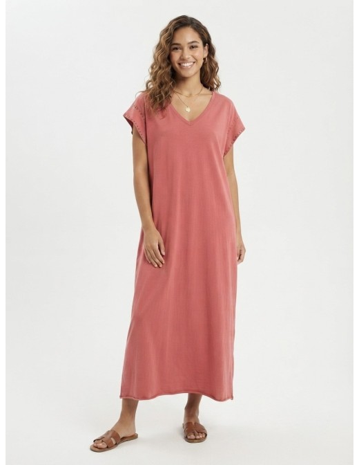ROBE LONGUE À CLOUS DÉCORATIFS ROSE - FEMME