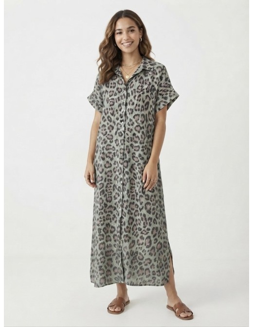 ROBE LONGUE CHEMISE ICONIC IMPRIMÉ LÉOPARD - FEMME