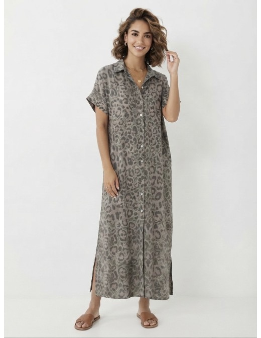 ROBE LONGUE CHEMISE ICONIC IMPRIMÉ LÉOPARD - FEMME