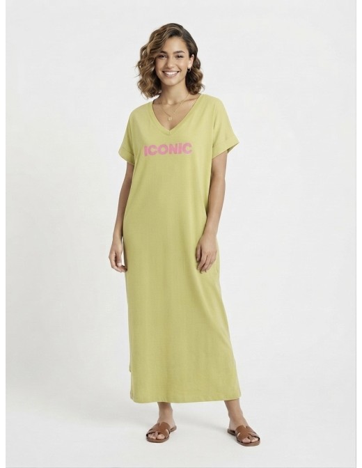 ROBE T-SHIRT LONGUE ICONIC VERTE - FEMME