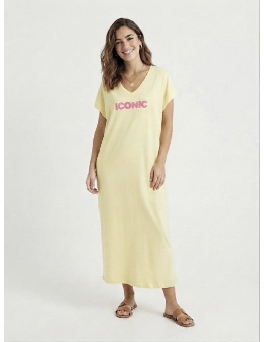 ROBE T-SHIRT LONGUE ICONIC JAUNE - FEMME