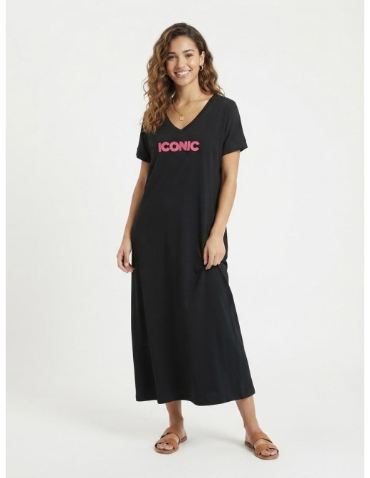 ROBE T-SHIRT LONGUE ICONIC NOIR - FEMME