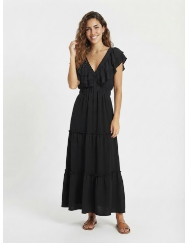 ROBE LONGUE VOLANTÉE NOIR- FEMME