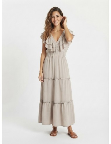 ROBE LONGUE VOLANTÉE TAUPE - FEMME