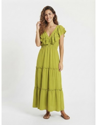 ROBE LONGUE VOLANTÉE VERTE - FEMME