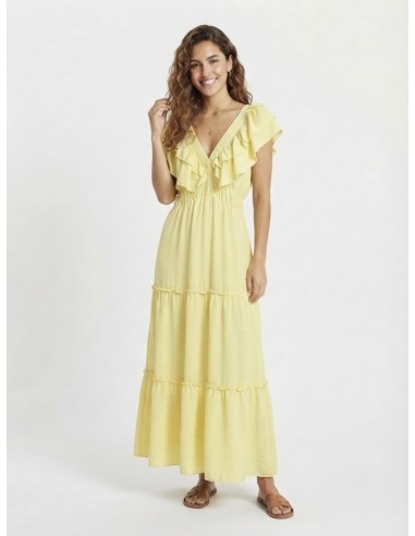 ROBE LONGUE VOLANTÉE JAUNE - FEMME
