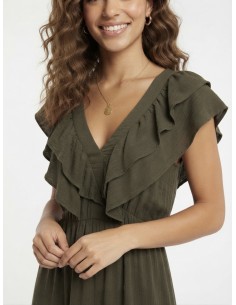 ROBE LONGUE VOLANTÉE KAKI -... 2
