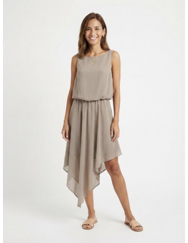 ROBE ASYMÉTRIQUE TAUPE ET NŒUD DOS  -...