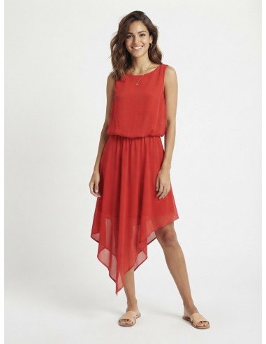 ROBE ASYMÉTRIQUE ROUGE ET NŒUD DOS -...