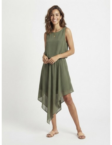 ROBE ASYMÉTRIQUE KAKI ET NŒUD DOS -...