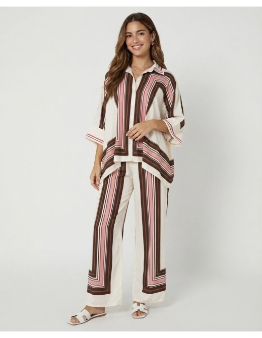 ENSEMBLE CHEMISE + PANTALON RAYURES GRAPHIQUES - FEMME