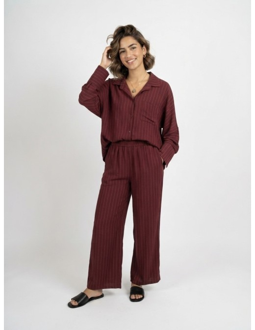 ENSEMBLE CHEMISE + PANTALON RAYÉ BORDEAU - FEMME