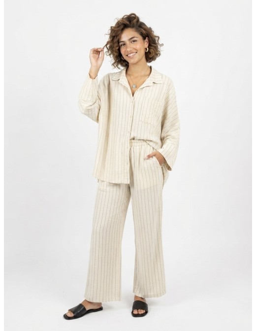 ENSEMBLE CHEMISE + PANTALON RAYÉ ÉCRU - FEMME