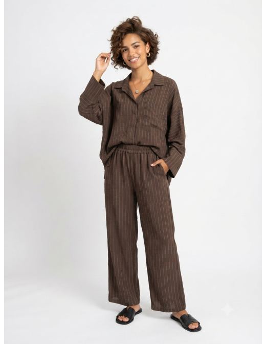 ENSEMBLE CHEMISE + PANTALON RAYÉ CHOCOLAT - FEMME