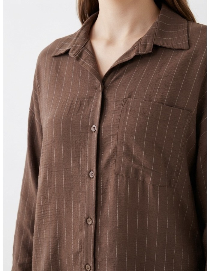 ENSEMBLE CHEMISE + PANTALON RAYÉ CHOCOLAT - FEMME
