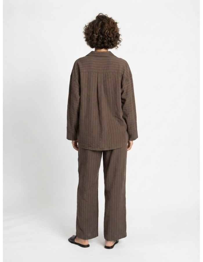 ENSEMBLE CHEMISE + PANTALON RAYÉ CHOCOLAT - FEMME